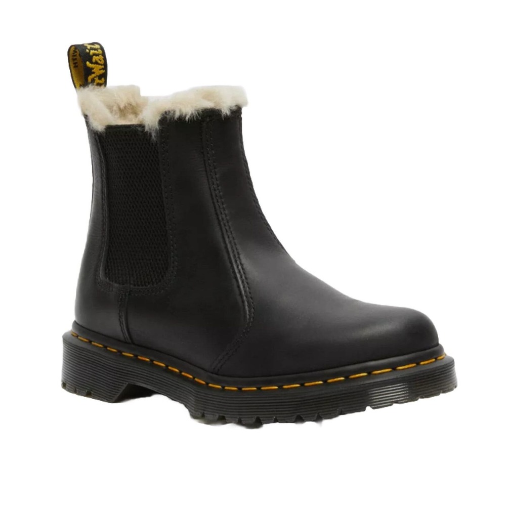 Dr. Martens Black Leather Chelsea Fur-Lined Combat Boot